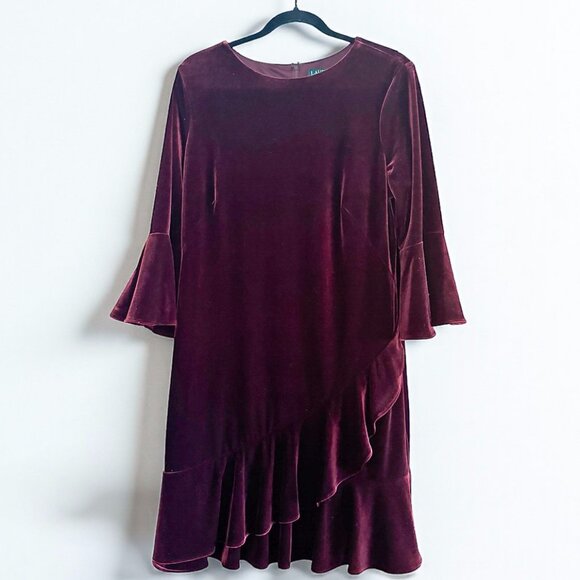 Lauren Ralph Lauren Velvet Dress Red Women's Plus Size 16 - Picture 5 of 9